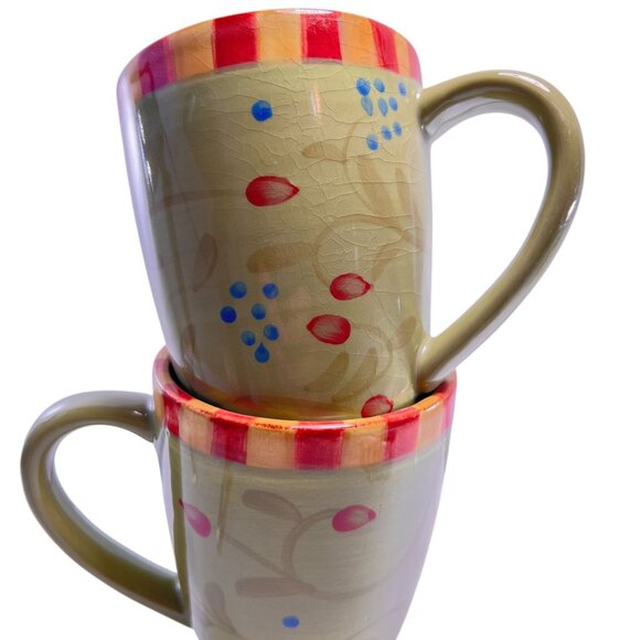 Vtg Signature Housewares Mugs OLIVIA by Debby Segura Stoneware 2002 Set of 2 - Picture 4 of 9